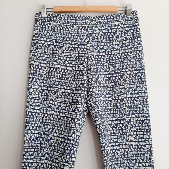 TORY BURCH / Slim Crop Ponte Pants Blue Tribal Print Sz XS - Picture 4 of 11